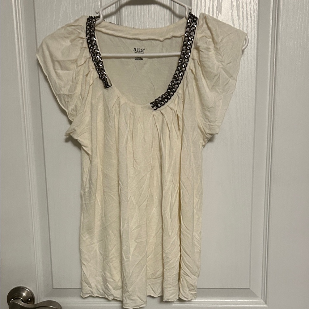 5 for $25 a.n.a Cream Scoop Neck Top with Silver Chain Trim